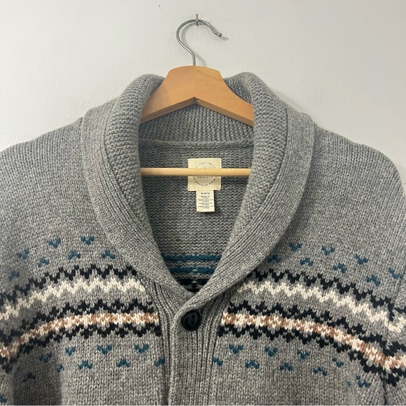 Dockers Men's M Gray Fair Isle Wool Button Down Cardigan Sweater Academia Preppy - Picture 2 of 10